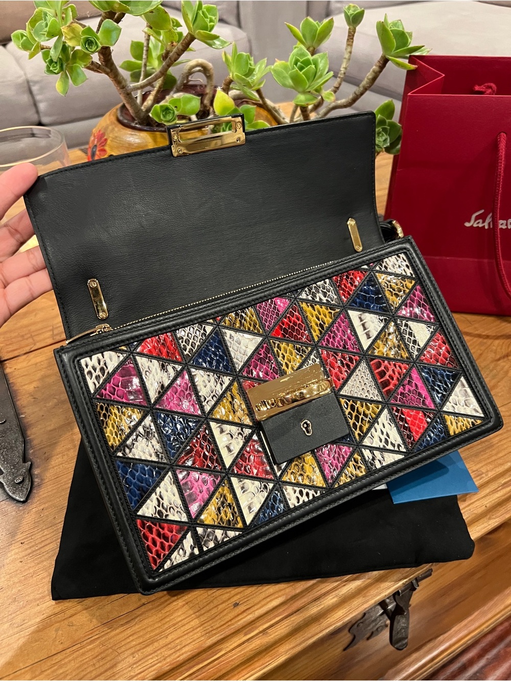 Salvatore Ferragamo Patchwork Geometric multicolored Pattern Shoulder bag! RARE! - Picture 12 of 17